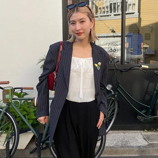 Striped Shoulder Pad Oversized Jacket