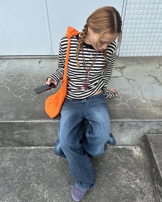 Striped semi-cropped long-sleeve T-shirt