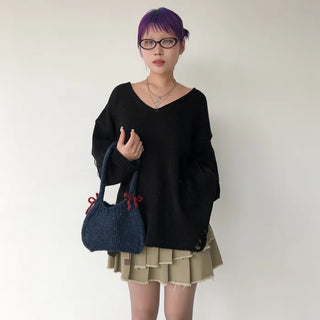 Ribbon bicolor mesh tote bag