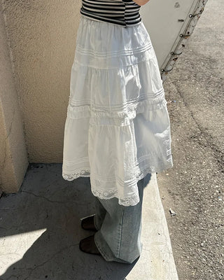Lace tiered midi skirt