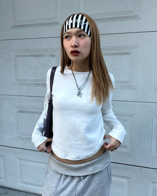 Round hem cotton long t-shirt