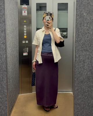 Wide-waisted ribbed easy maxi skirt