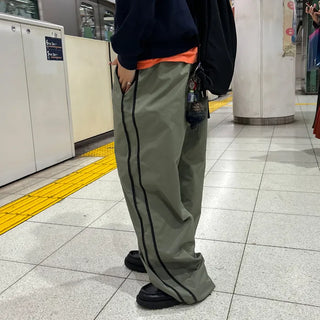 Unisex two-tone wide-leg elastic waist pants