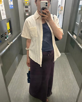 Wide-waisted ribbed easy maxi skirt
