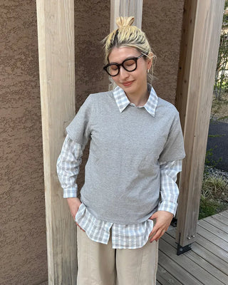 Round Hem Seersucker Check Shirt