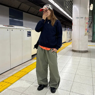 Unisex two-tone wide-leg elastic waist pants