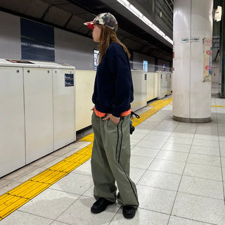 Unisex two-tone wide-leg elastic waist pants