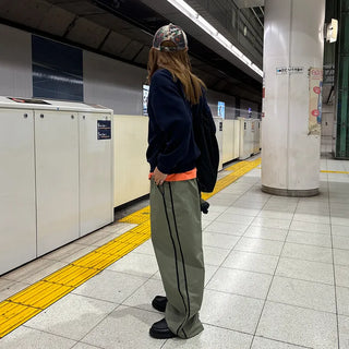 Unisex two-tone wide-leg elastic waist pants