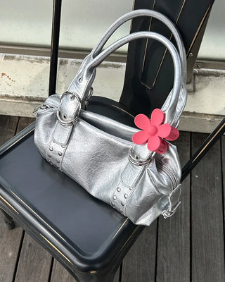 Studded belt leather tote bag