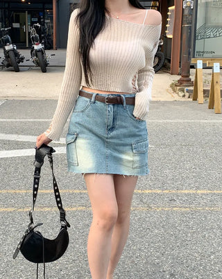 Summer distressed boat neck cropped knit (5 colors)