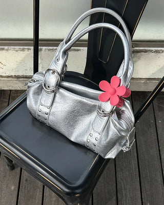 Studded belt leather tote bag