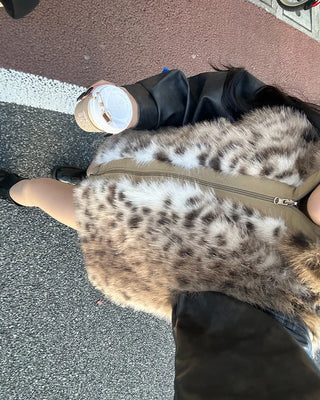 Leopard Fur High Neck Reversible Double Zip Vest