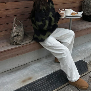 White slit denim pants