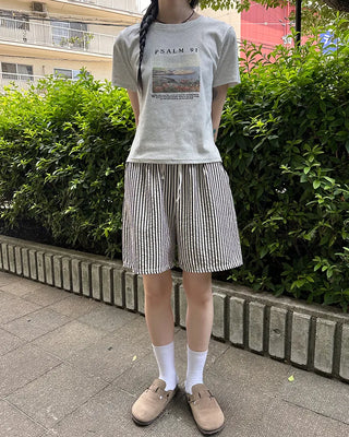 Striped elastic waist shorts