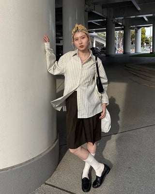 Double Stripe Wrinkle Loose Shirt