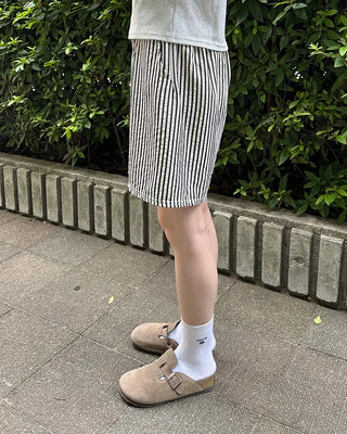 Striped elastic waist shorts