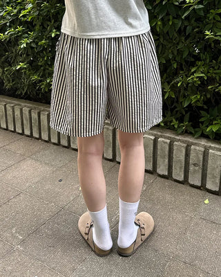Striped elastic waist shorts