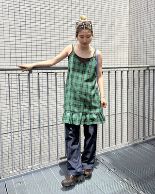 Black Gradient Check Camisole Dress