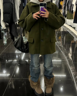 (Unisex) Center Seam Flap Pocket Half Coat