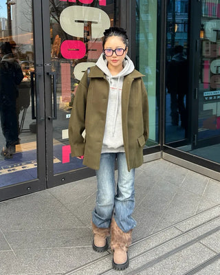 (Unisex) Center Seam Flap Pocket Half Coat