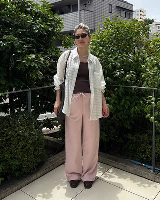 (Unisex) One-Pocket See-Through Check Shirt