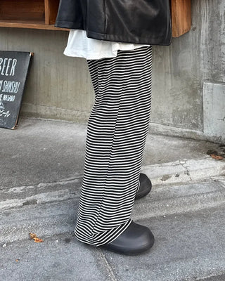 Striped wide-leg pants with elastic waistband