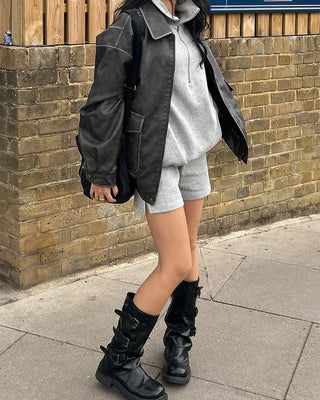 Vintage Washed Flap Pocket Leather Blouson