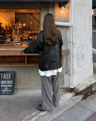 Striped wide-leg pants with elastic waistband