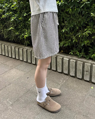 Striped elastic waist shorts