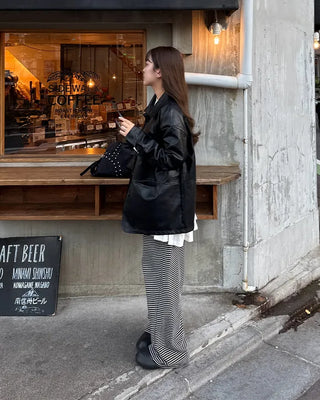 Striped wide-leg pants with elastic waistband