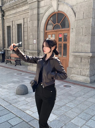 [S, M] Cropped Leather Jacket