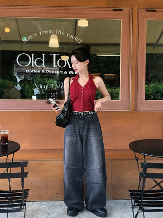Twist knit cropped halter neck