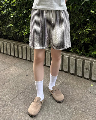 Striped elastic waist shorts