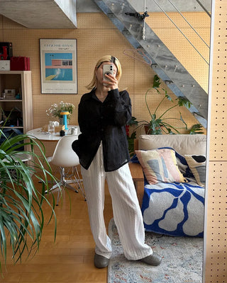 Round hem sheer loose shirt