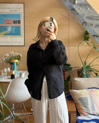 Round hem sheer loose shirt