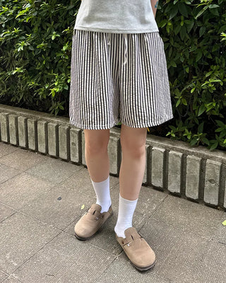 Striped elastic waist shorts