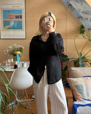 Round hem sheer loose shirt