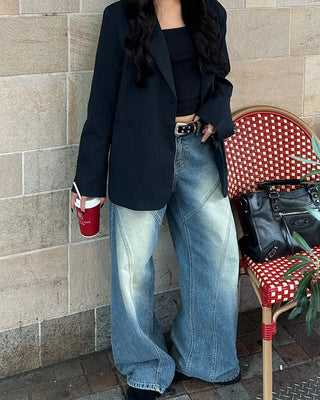 (ORIGINAL) Double Unique Seam Wide Denim Pants