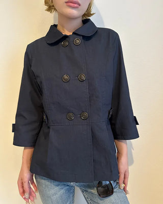 Round collar cropped sleeve double jacket