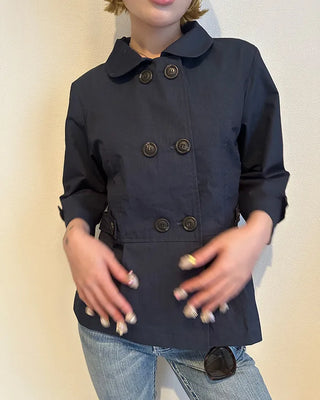 Round collar cropped sleeve double jacket