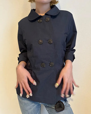 Round collar cropped sleeve double jacket