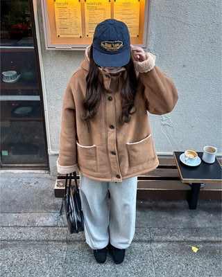 Suede hooded sheepskin jacket