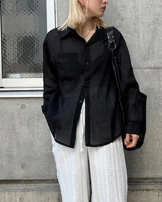 Round hem sheer loose shirt