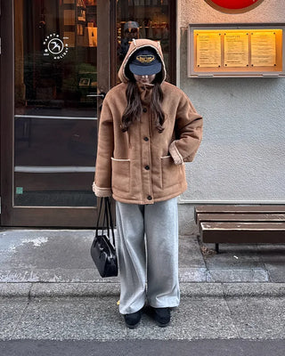 Suede hooded sheepskin jacket