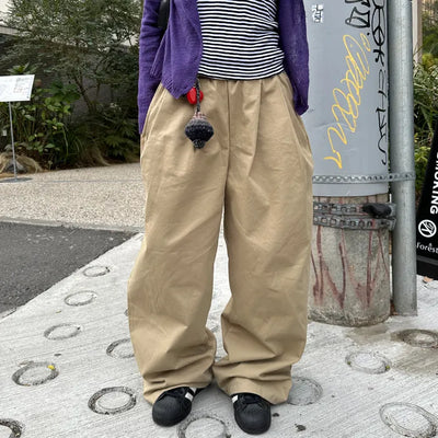 Double-pleated cotton wide-leg pants