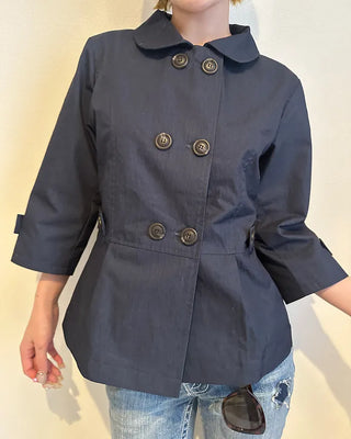 Round collar cropped sleeve double jacket