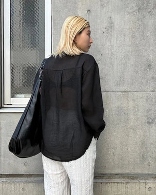 Round hem sheer loose shirt
