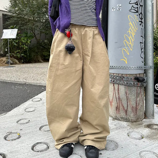 Double-pleated cotton wide-leg pants