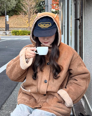Suede hooded sheepskin jacket