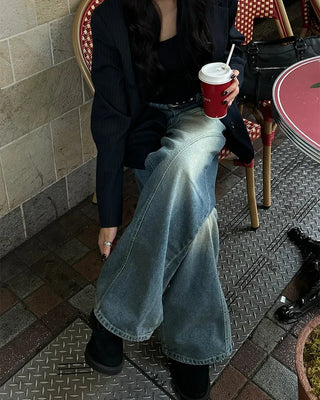 (ORIGINAL) Double Unique Seam Wide Denim Pants